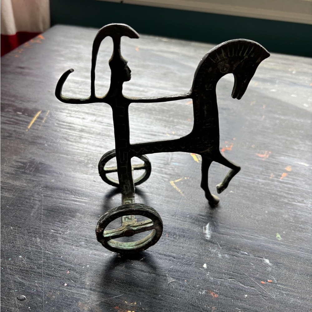 vintage brass horse and chariot sculpture
